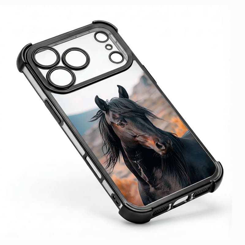 Electroplated Corner Shockproof Phone Case Black Horse HD Print Full Coverage Anti-Drop Protective Cover 2