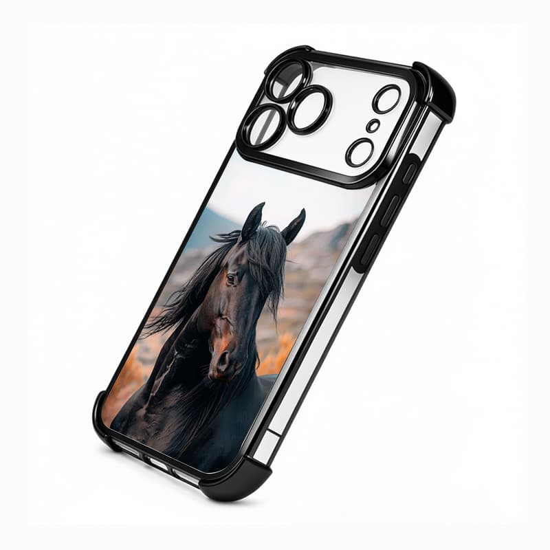 Electroplated Corner Shockproof Phone Case Black Horse HD Print Full Coverage Anti-Drop Protective Cover 3