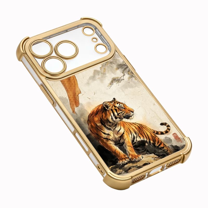 Electroplated Corner Shockproof Phone Case Black Horse HD Print Full Coverage Anti-Drop Protective Cover 5