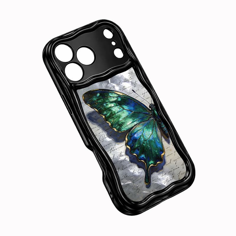 Electroplated TPU Skin Blue-Green Butterfly Vintage Manuscript Phone Case 2