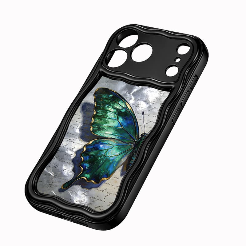 Electroplated TPU Skin Blue-Green Butterfly Vintage Manuscript Phone Case 3