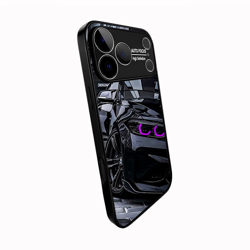 Electroplated Large Viewfinder Phone Case BMW Black Warrior Car Theme Full Coverage Shockproof Protective Cover 2