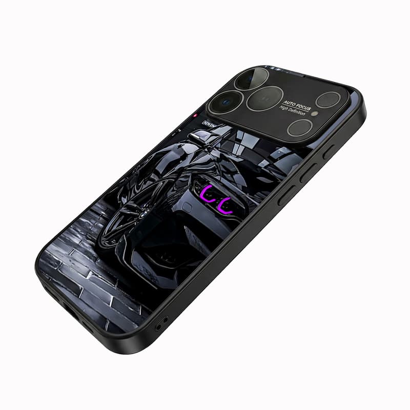 Electroplated Large Viewfinder Phone Case BMW Black Warrior Car Theme Full Coverage Shockproof Protective Cover 3