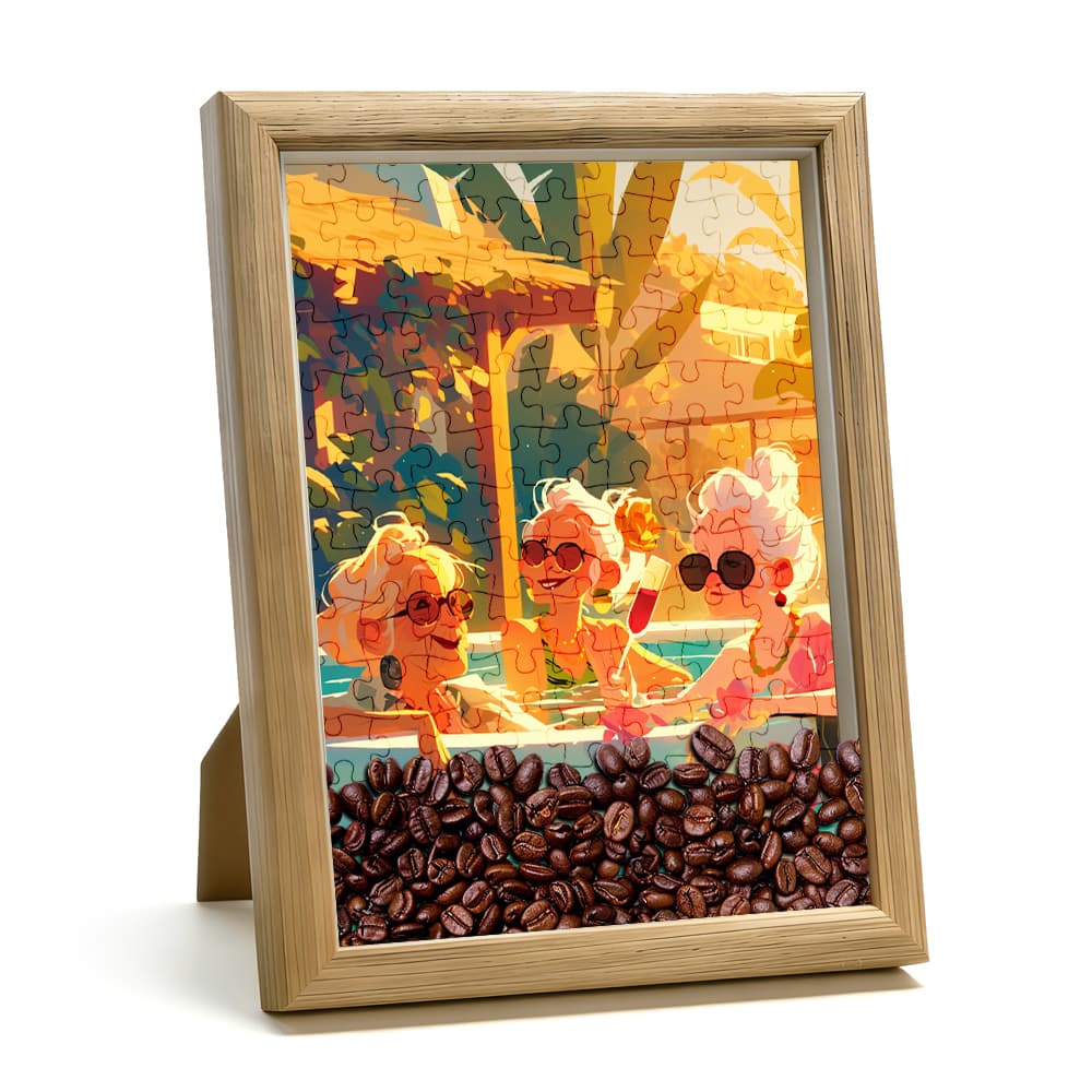 Retirement Pool Party Grandma Jigsaw Puzzle, 126 Pieces Wooden Puzzle with Frame, Fun Senior Art Decor 2
