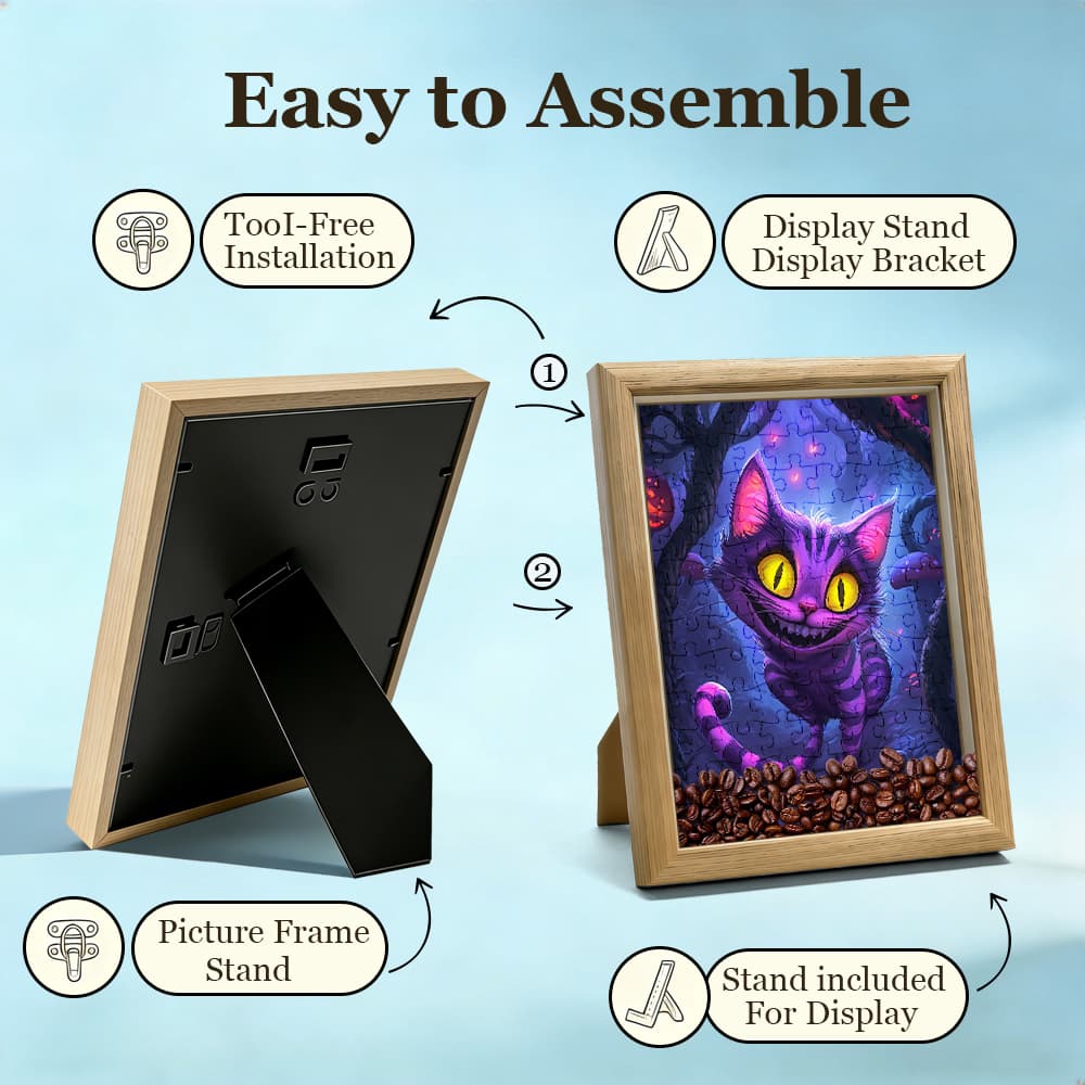 Cheshire Cat Alice in Wonderland Jigsaw Puzzle, 126 Pieces Wooden Puzzle with Frame, Fantasy Cat Art Decor 2