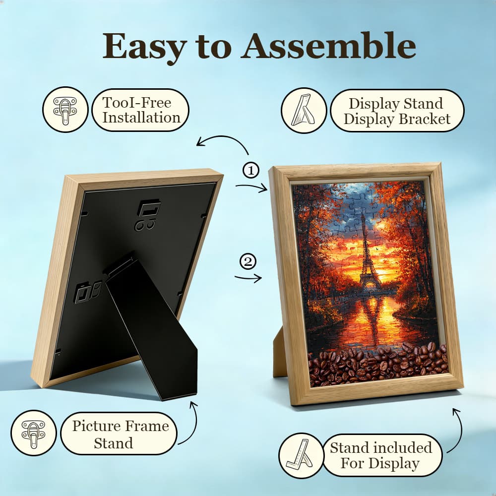 Paris Eiffel Tower Sunset Jigsaw Puzzle, 126 Pieces Wooden Puzzle with Frame, Romantic Art Decor for Home 2