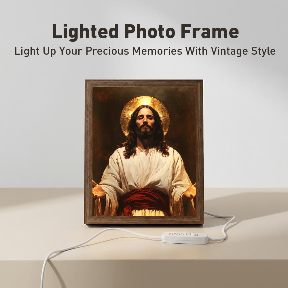 Jesus Christ LED Light Up Frame, Religious Sacred Light Art, Dimmable Night Light Decor 2