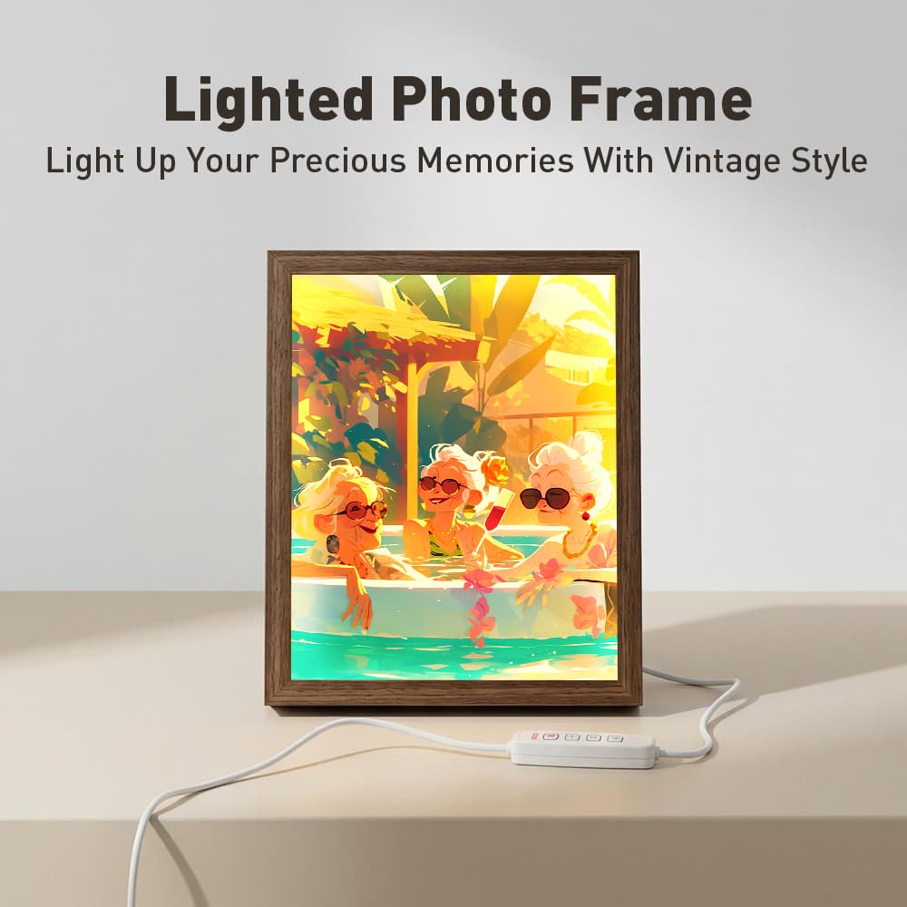 Fun Grandma Pool Party LED Light Up Frame, Retro Best Friends Light Art, Dimmable Night Light Decor 2