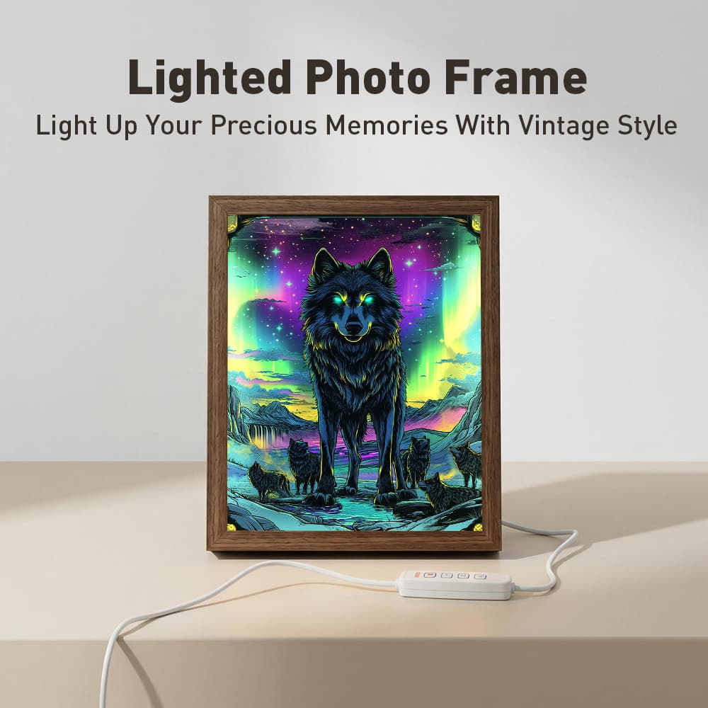 Aurora Wolf Pack LED Light Up Frame, Neon Northern Lights Wolf Light Art, Dimmable Night Light Decor 2