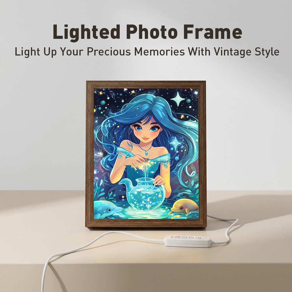 Aquarius Mermaid LED Light Up Frame, Starry Ocean Girl Light Art, Dimmable Night Light Decor 2