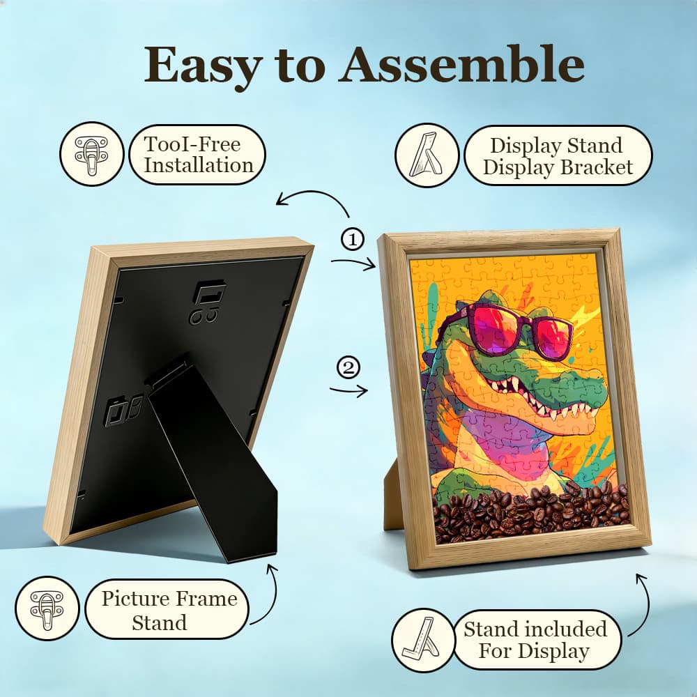 Vibrant Graffiti Sunglasses Alligator Puzzle Art Frame, Creative Coffee Themed Wooden Puzzle Frame, Unique Cool Style Room Decor Keepsake Gift 2