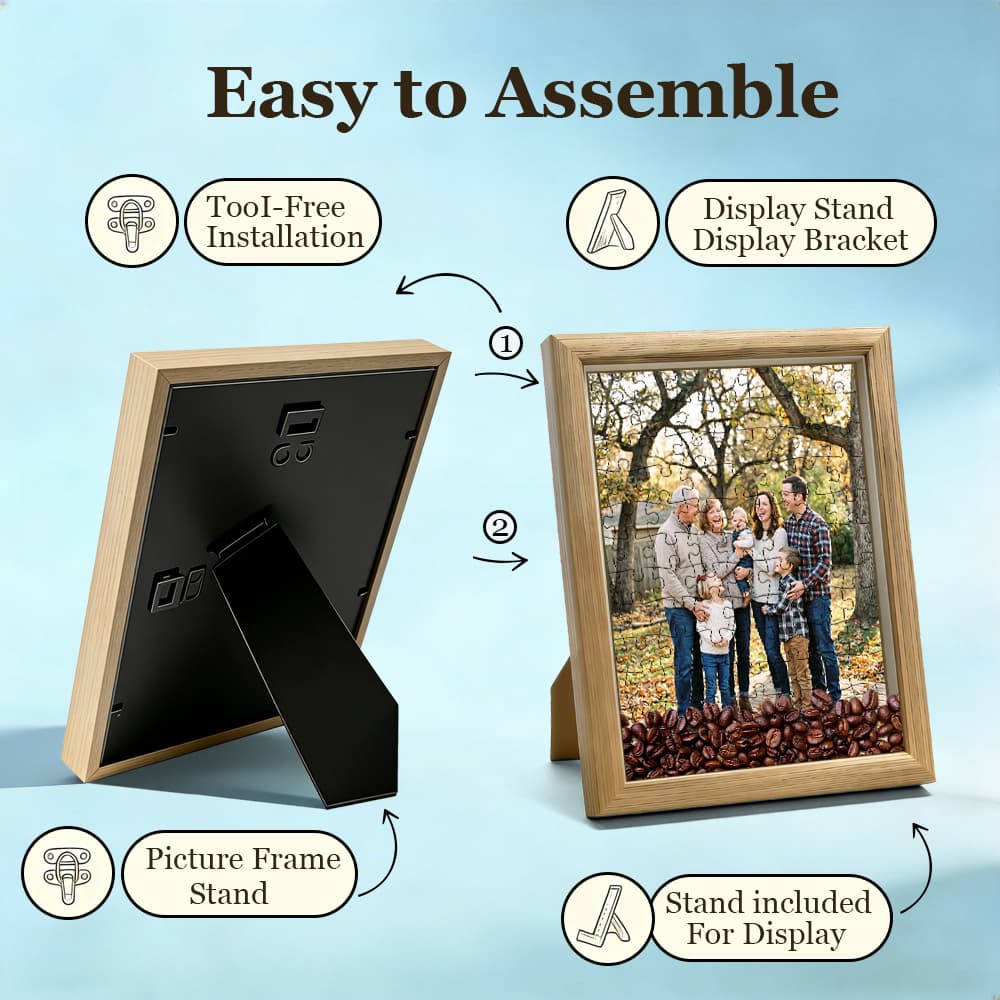 Family Gathering Portrait Puzzle Picture Frame, Coffee Bean Embellished Wood Frame, Heartwarming Home Interior Decoration Gift 2