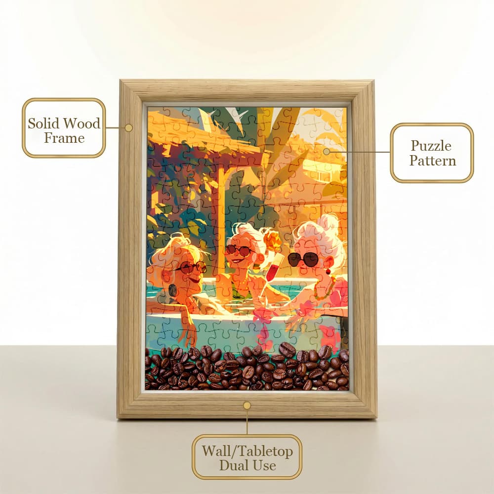 Retirement Pool Party Grandma Jigsaw Puzzle, 126 Pieces Wooden Puzzle with Frame, Fun Senior Art Decor 4
