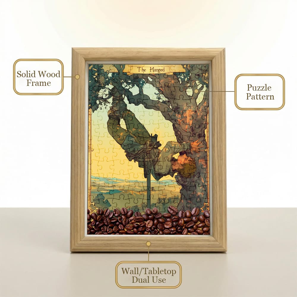 The Hanged Man Tarot Card Jigsaw Puzzle, 126 Pieces Wooden Puzzle with Frame, Mystic Art Decor for Tarot Lovers 3