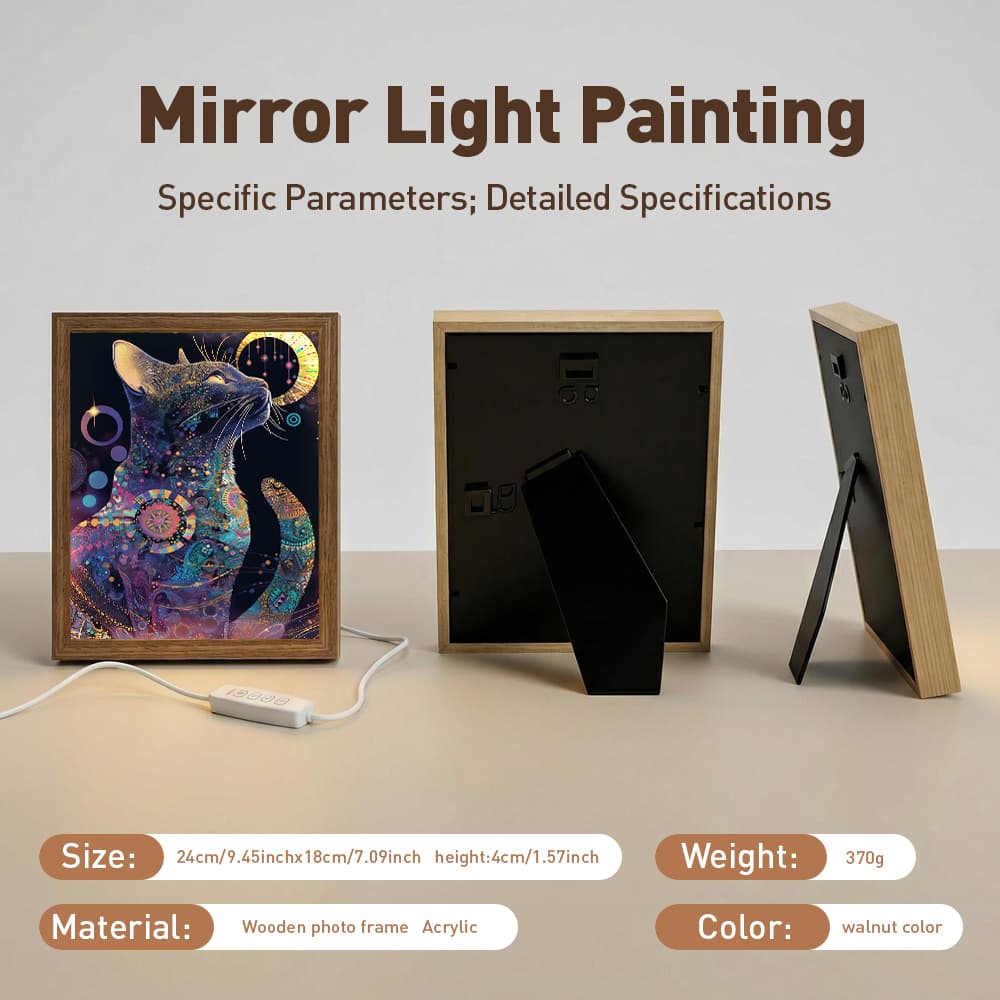 Boho Mystical Cat LED Light Up Frame, Celestial Cat Light Art, Dimmable Night Light Decor 3