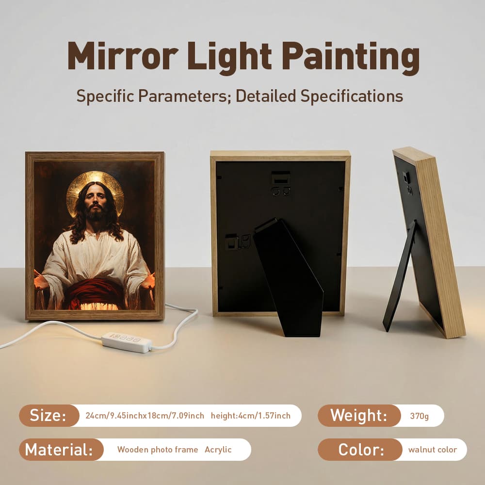 Jesus Christ LED Light Up Frame, Religious Sacred Light Art, Dimmable Night Light Decor 3