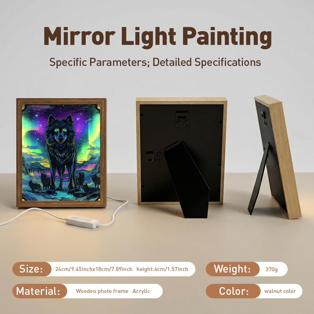 Aurora Wolf Pack LED Light Up Frame, Neon Northern Lights Wolf Light Art, Dimmable Night Light Decor 3