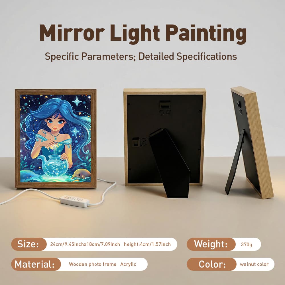 Aquarius Mermaid LED Light Up Frame, Starry Ocean Girl Light Art, Dimmable Night Light Decor 3