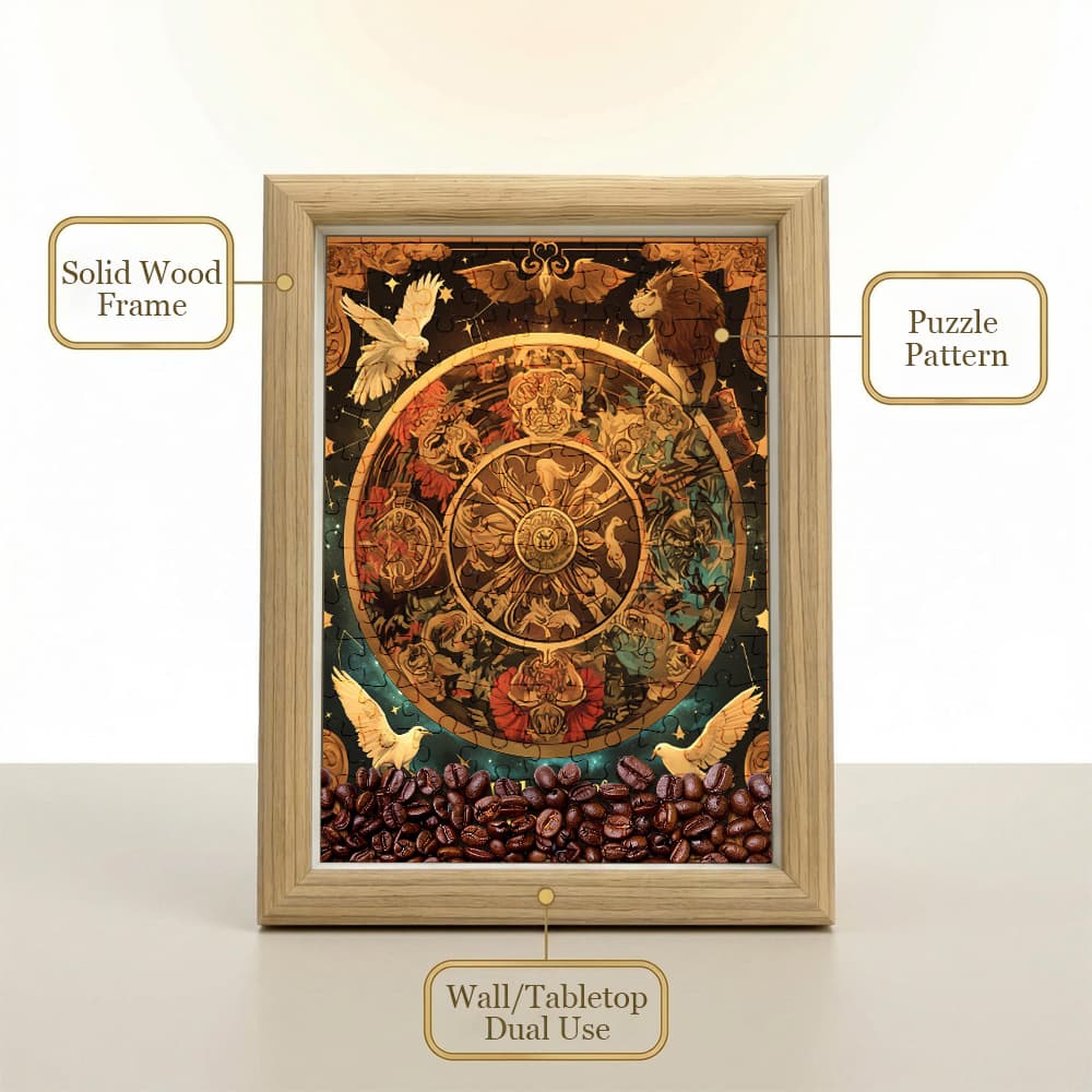 Wheel of Fortune Tarot Jigsaw Puzzle, 126 Pieces Wooden Puzzle with Frame, Mystic Astrology Art Decor 3