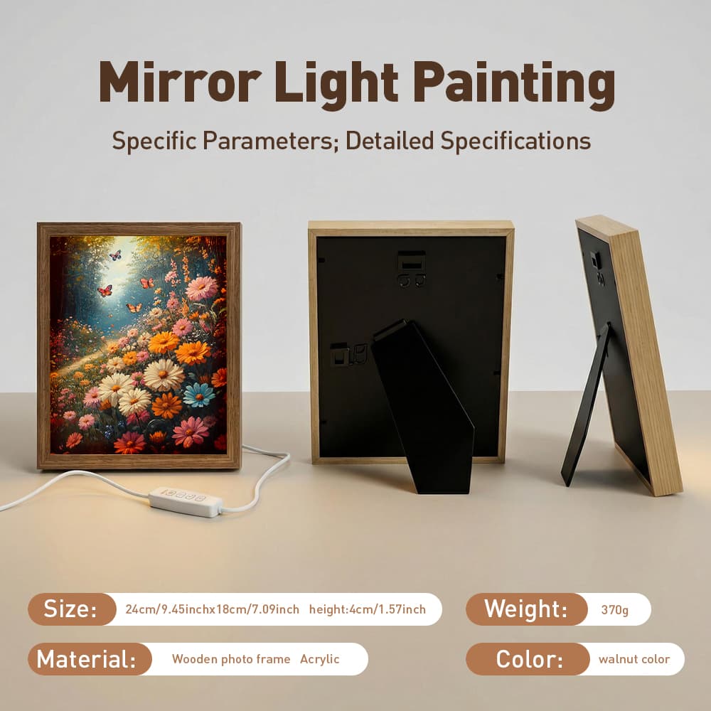Mystical Forest Blossom Glowing Photo Frame Lamp, Warm Botanical Scenery LED Night Light, Rustic Wood Frame Home Interior Decoration 3