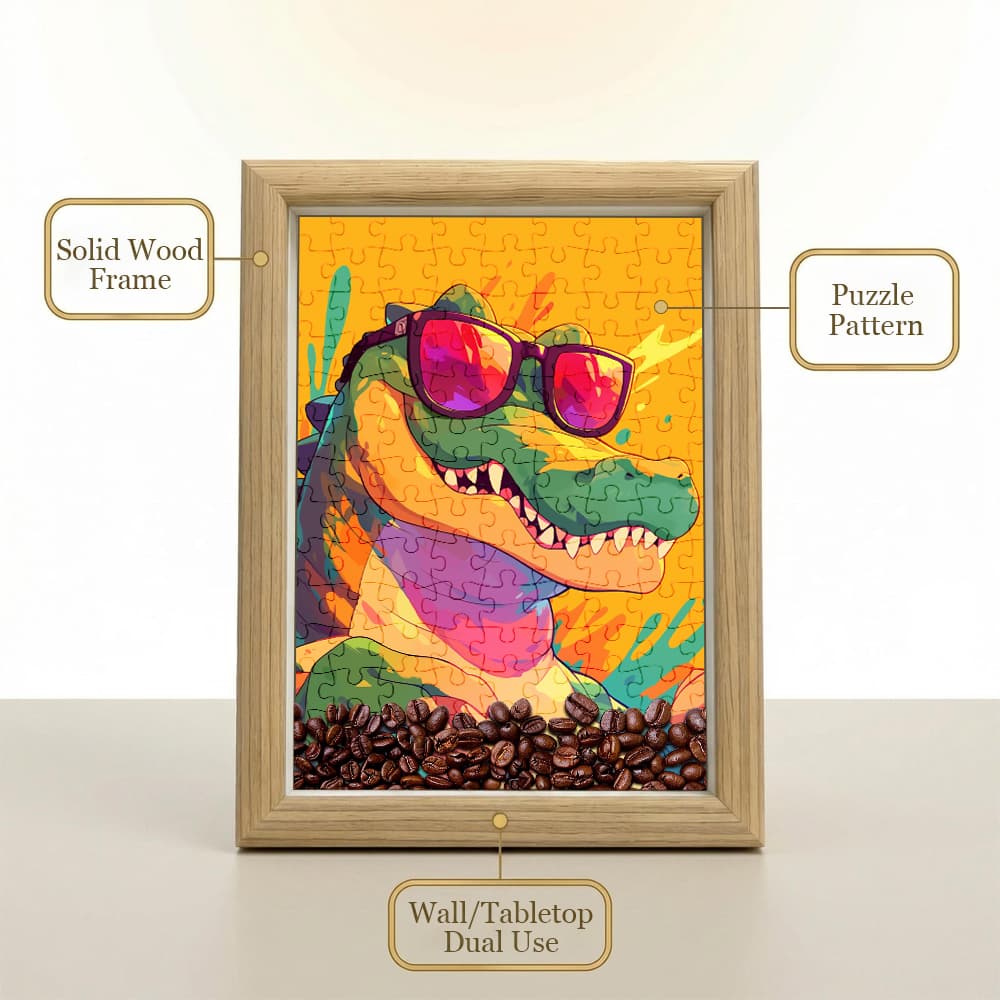 Vibrant Graffiti Sunglasses Alligator Puzzle Art Frame, Creative Coffee Themed Wooden Puzzle Frame, Unique Cool Style Room Decor Keepsake Gift 3