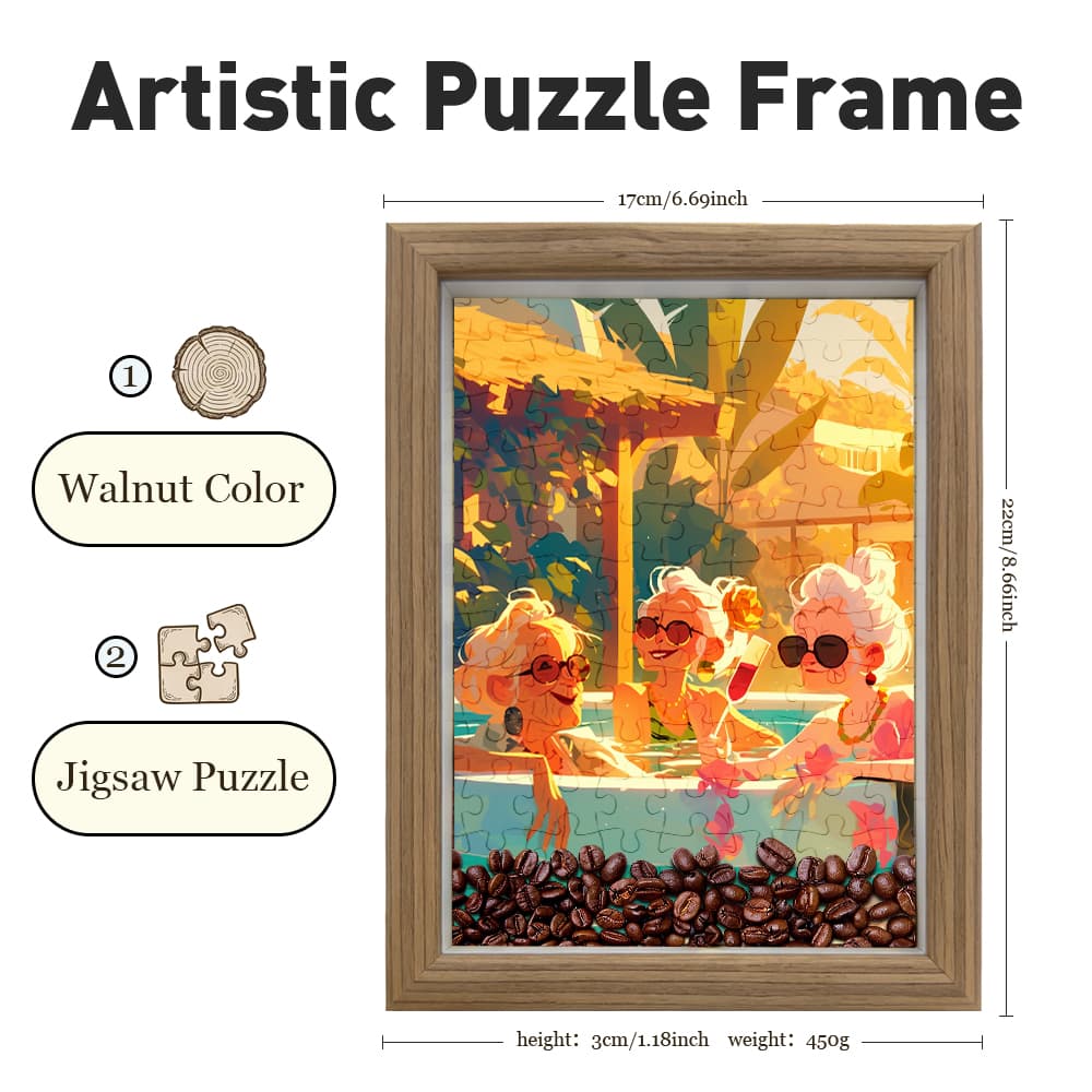 Retirement Pool Party Grandma Jigsaw Puzzle, 126 Pieces Wooden Puzzle with Frame, Fun Senior Art Decor 5