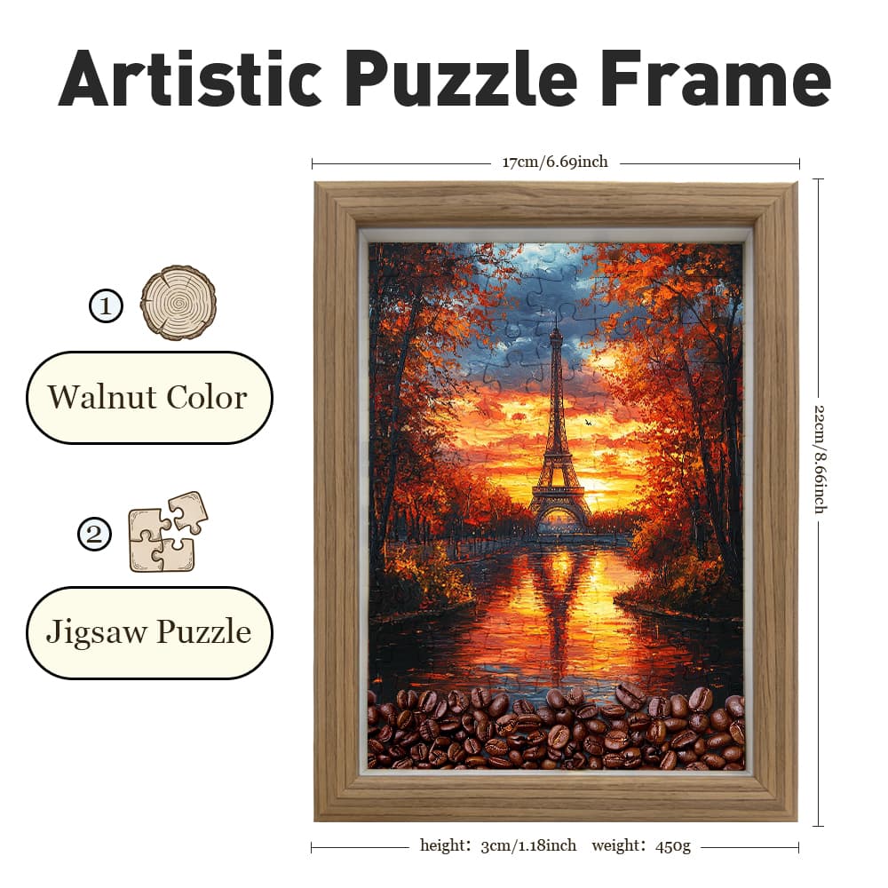 Paris Eiffel Tower Sunset Jigsaw Puzzle, 126 Pieces Wooden Puzzle with Frame, Romantic Art Decor for Home 4