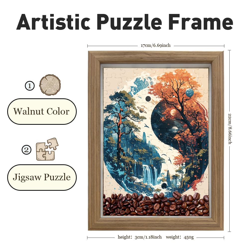 Yin Yang Four Seasons Jigsaw Puzzle, 126 Pieces Wooden Puzzle with Frame, Zen Art Decor for Home 4