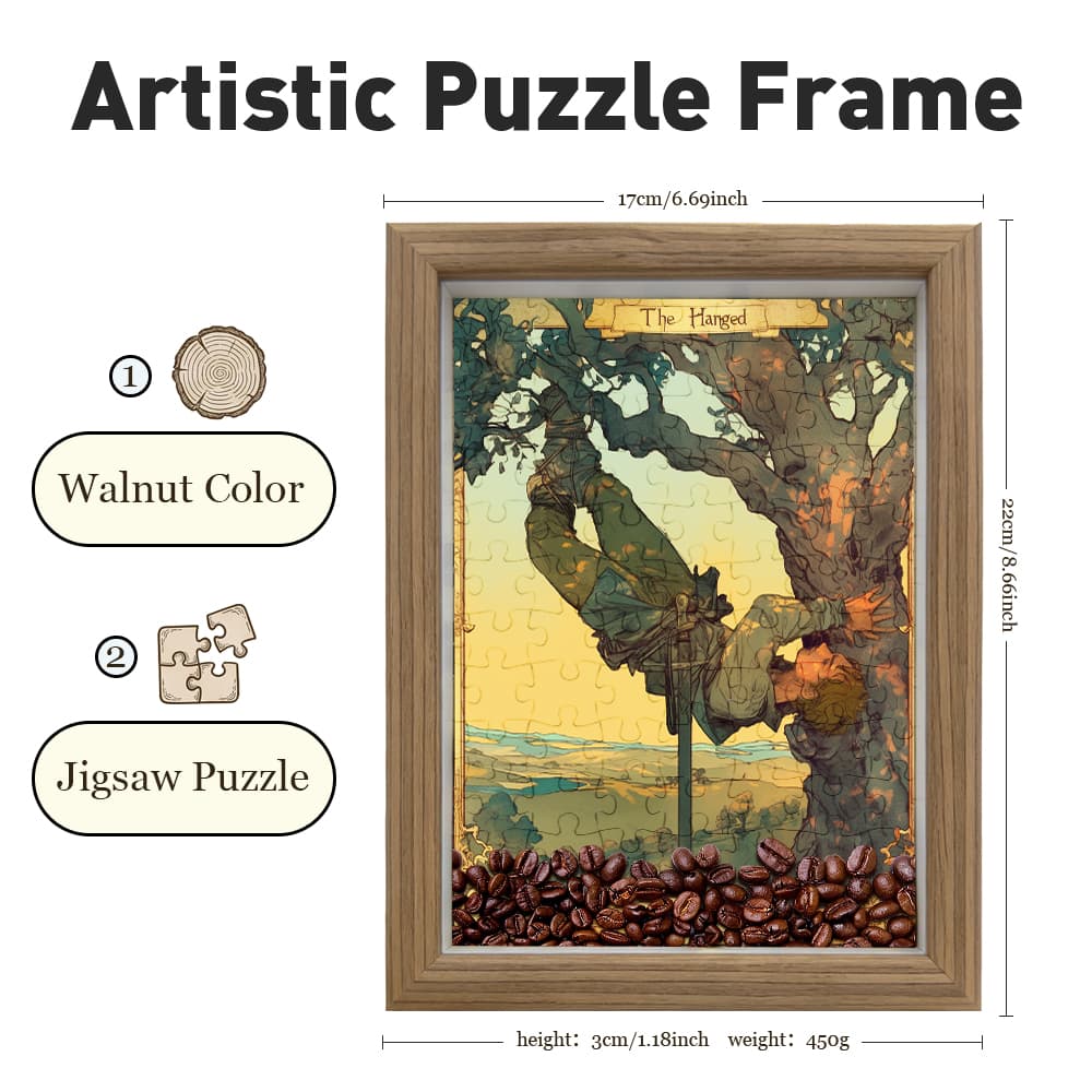 The Hanged Man Tarot Card Jigsaw Puzzle, 126 Pieces Wooden Puzzle with Frame, Mystic Art Decor for Tarot Lovers 4