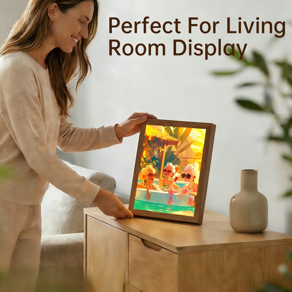Fun Grandma Pool Party LED Light Up Frame, Retro Best Friends Light Art, Dimmable Night Light Decor 4