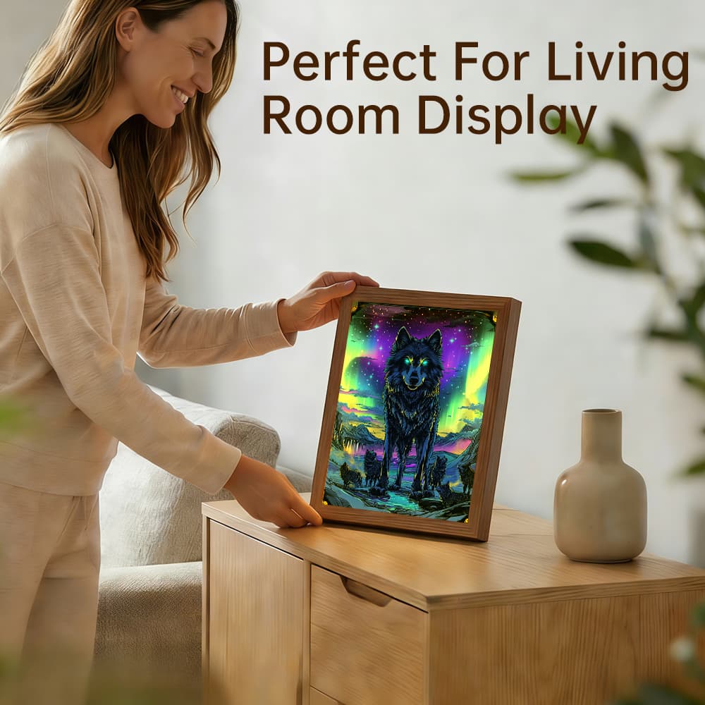 Aurora Wolf Pack LED Light Up Frame, Neon Northern Lights Wolf Light Art, Dimmable Night Light Decor 4
