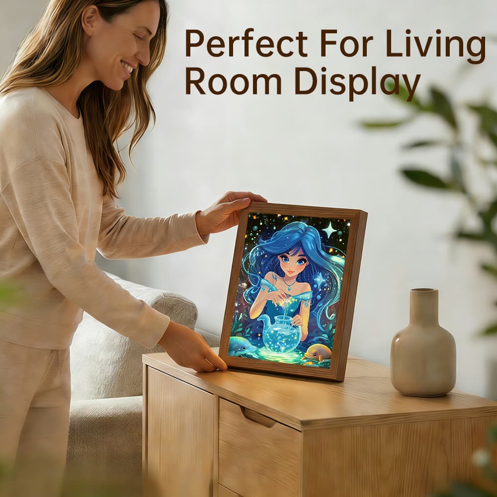 Aquarius Mermaid LED Light Up Frame, Starry Ocean Girl Light Art, Dimmable Night Light Decor 4