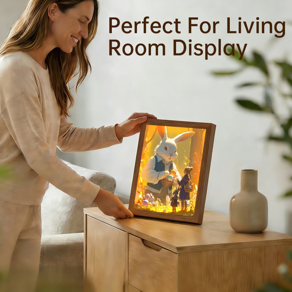 Easter Bunny Giant Rabbit LED Light Up Frame, Whimsical Egg Hunt Light Art, Dimmable Night Light Decor 4