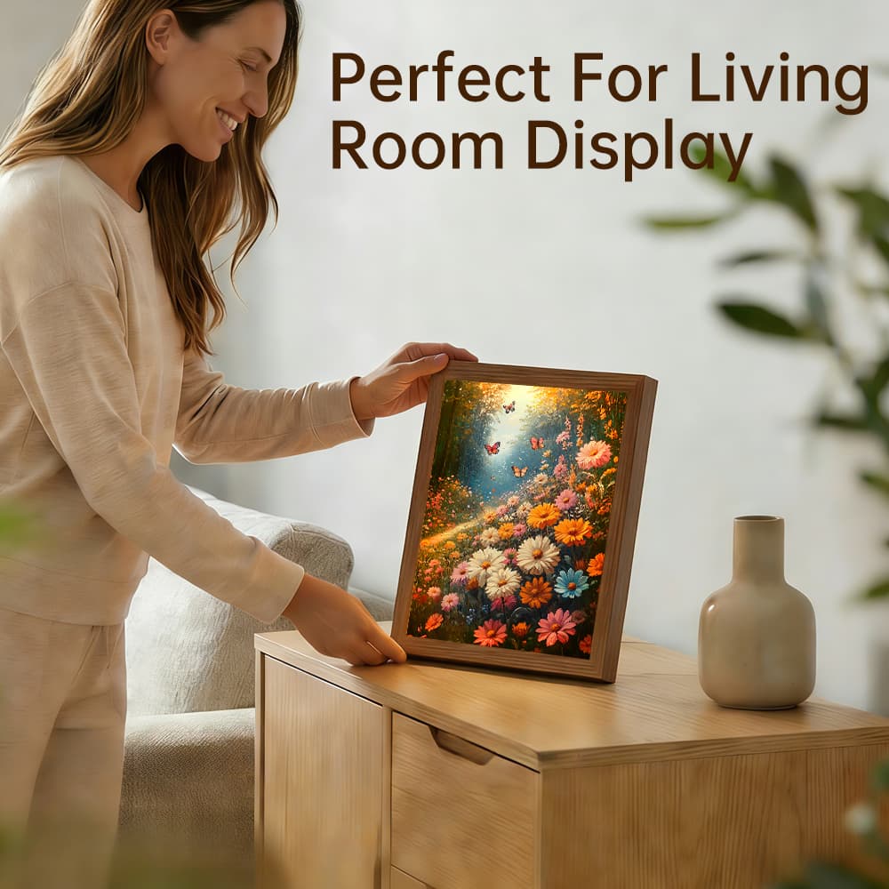 Mystical Forest Blossom Glowing Photo Frame Lamp, Warm Botanical Scenery LED Night Light, Rustic Wood Frame Home Interior Decoration 4