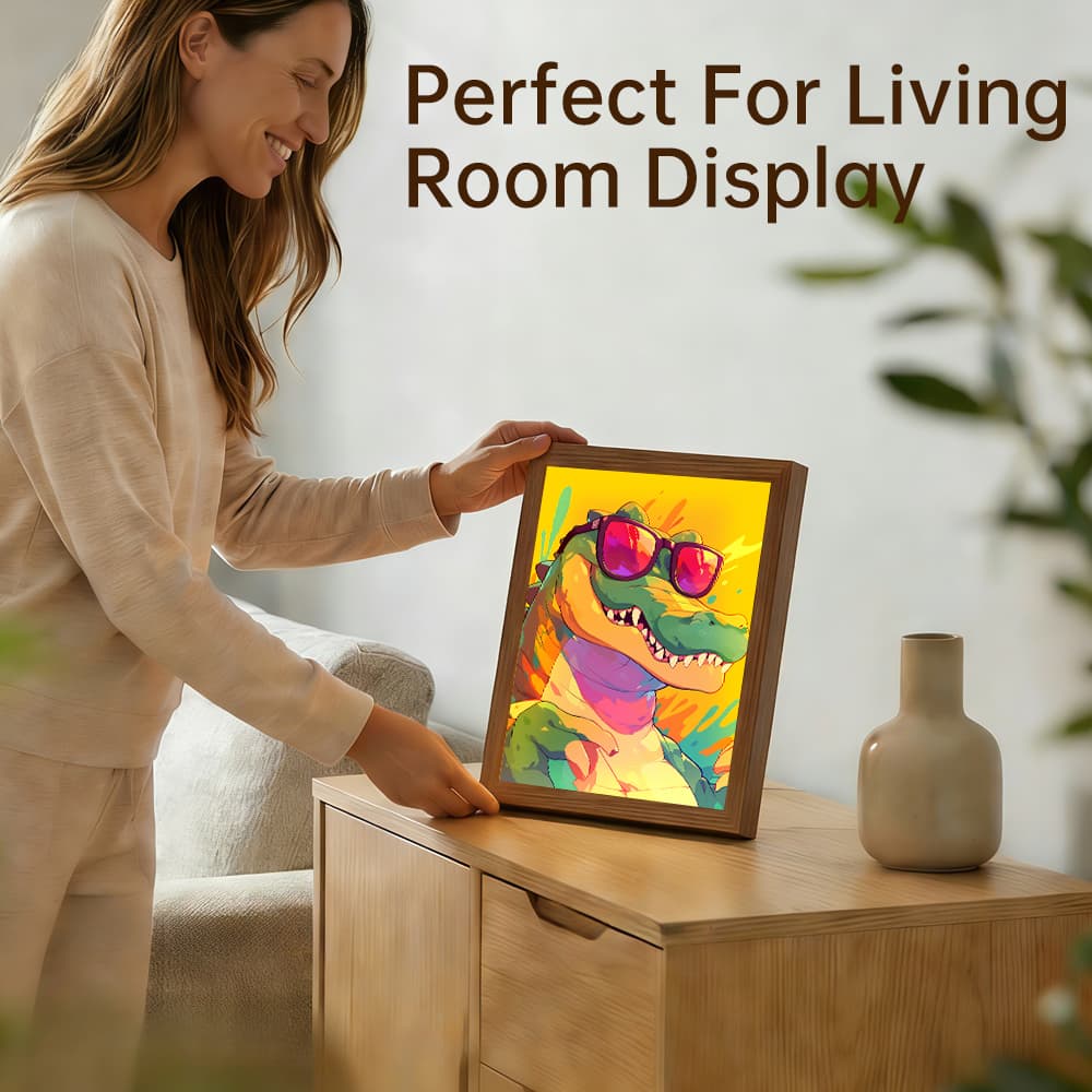 Cool Hip-Hop Crocodile with Sunglasses LED Light Up Painting Frame, Trendy Graffiti Cartoon Glowing Art Lamp, Rustic Wooden Picture Frame Desktop Bedroom Decor Night Light 4