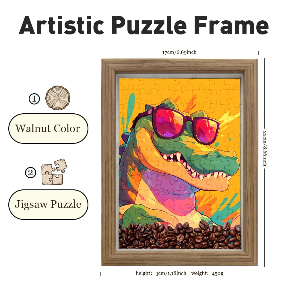 Vibrant Graffiti Sunglasses Alligator Puzzle Art Frame, Creative Coffee Themed Wooden Puzzle Frame, Unique Cool Style Room Decor Keepsake Gift 4
