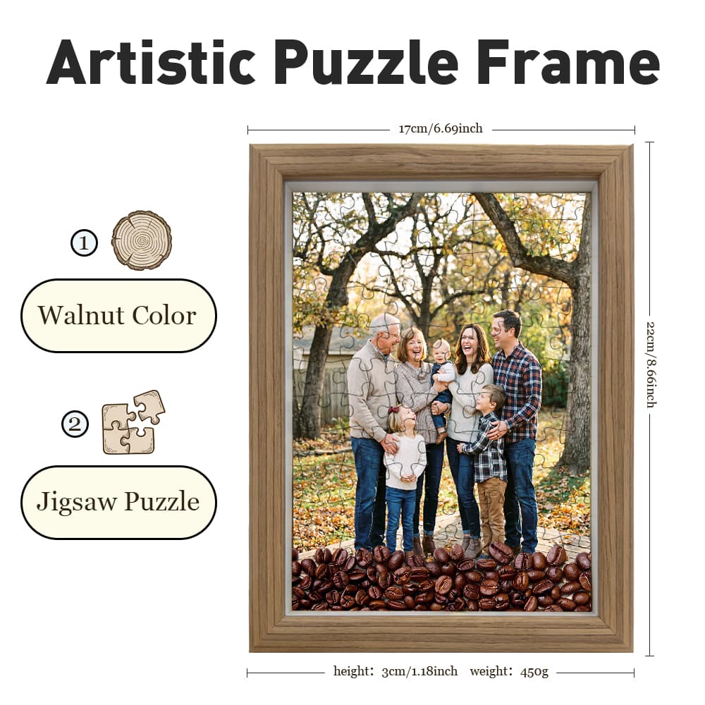 Family Gathering Portrait Puzzle Picture Frame, Coffee Bean Embellished Wood Frame, Heartwarming Home Interior Decoration Gift 4
