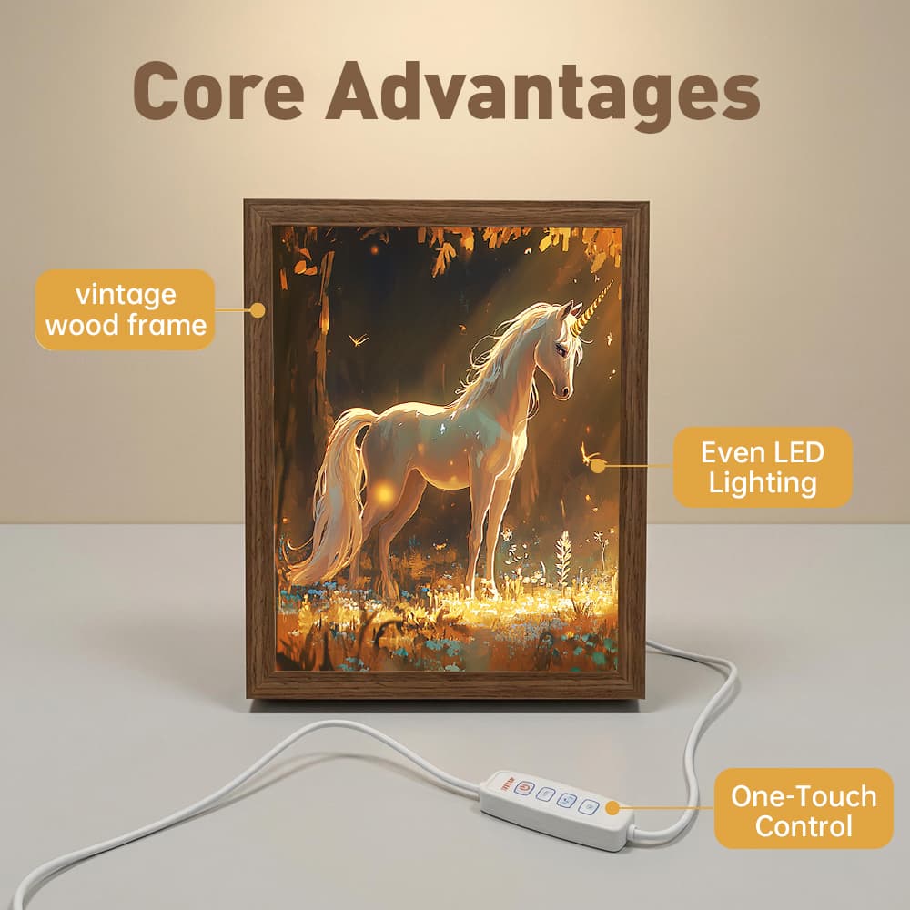 Magical Unicorn LED Light Up Frame, Enchanted Forest Light Art, Dimmable Night Light Decor 5