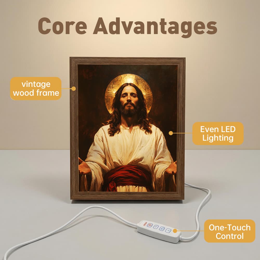 Jesus Christ LED Light Up Frame, Religious Sacred Light Art, Dimmable Night Light Decor 5