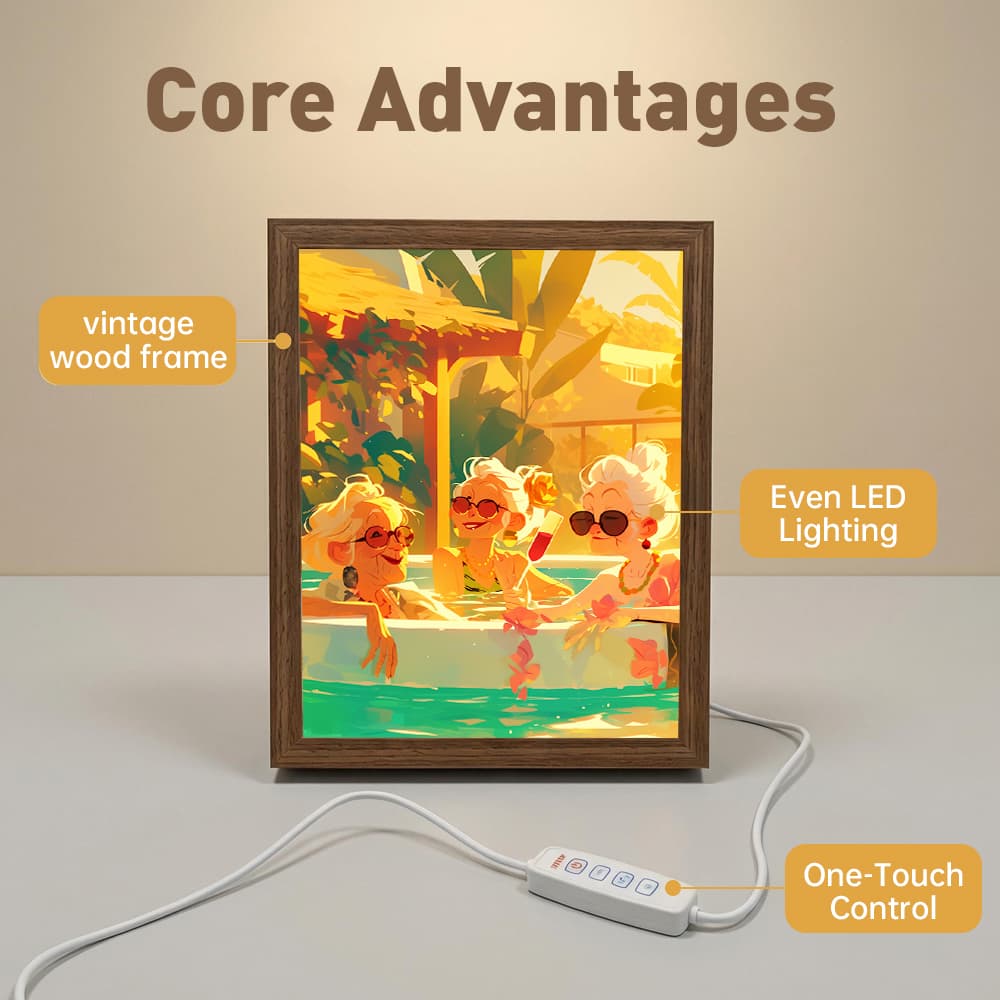 Fun Grandma Pool Party LED Light Up Frame, Retro Best Friends Light Art, Dimmable Night Light Decor 5