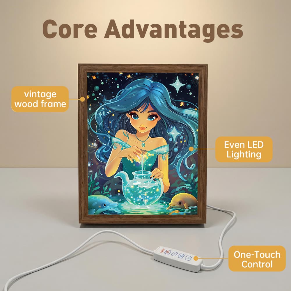Aquarius Mermaid LED Light Up Frame, Starry Ocean Girl Light Art, Dimmable Night Light Decor 5