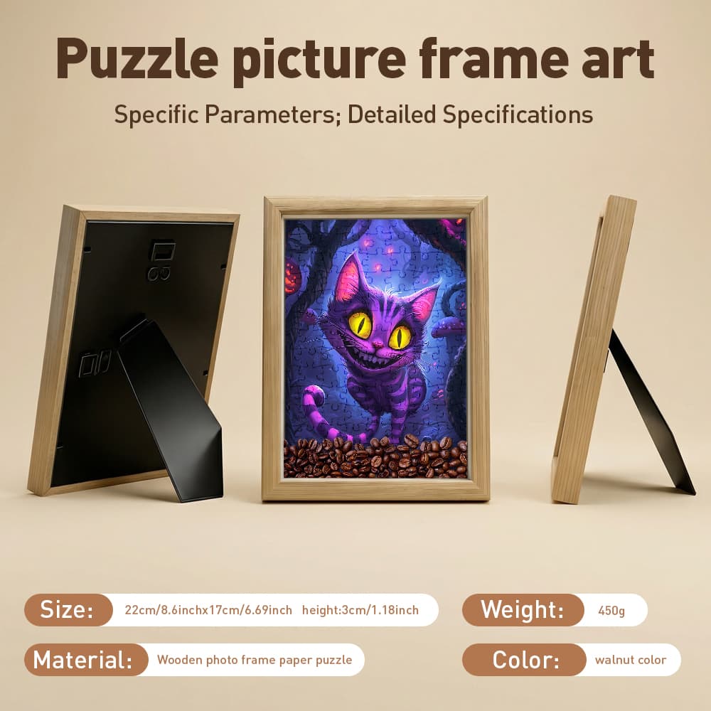 Cheshire Cat Alice in Wonderland Jigsaw Puzzle, 126 Pieces Wooden Puzzle with Frame, Fantasy Cat Art Decor 6