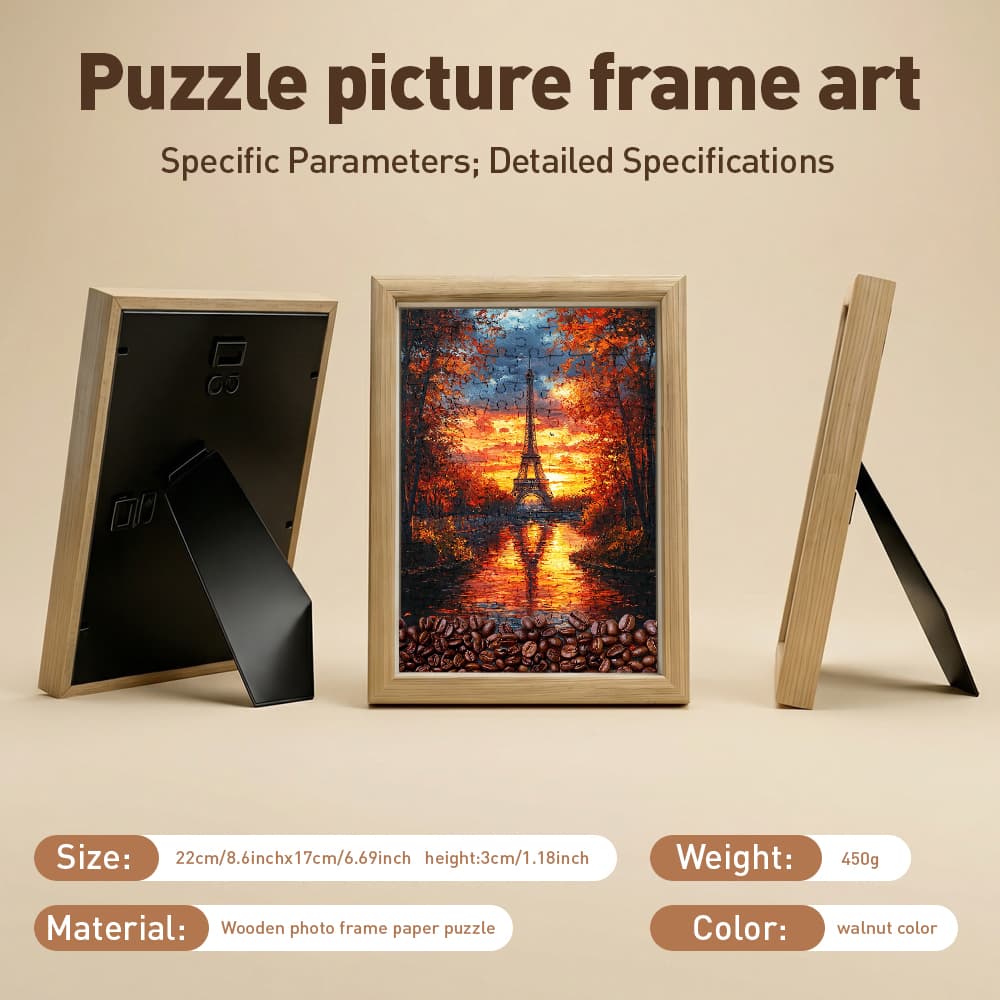 Paris Eiffel Tower Sunset Jigsaw Puzzle, 126 Pieces Wooden Puzzle with Frame, Romantic Art Decor for Home 6