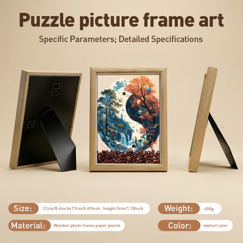 Yin Yang Four Seasons Jigsaw Puzzle, 126 Pieces Wooden Puzzle with Frame, Zen Art Decor for Home 6