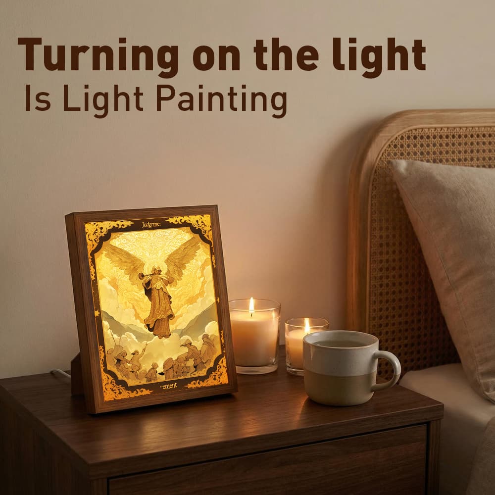 Judgement Tarot Angel LED Light Up Frame, Mystic Spiritual Light Art, Dimmable Night Light Decor 6