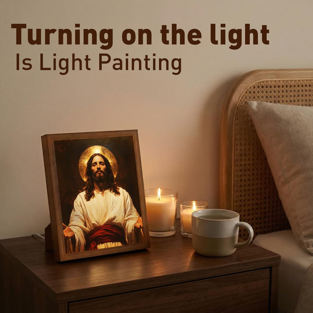 Jesus Christ LED Light Up Frame, Religious Sacred Light Art, Dimmable Night Light Decor 6