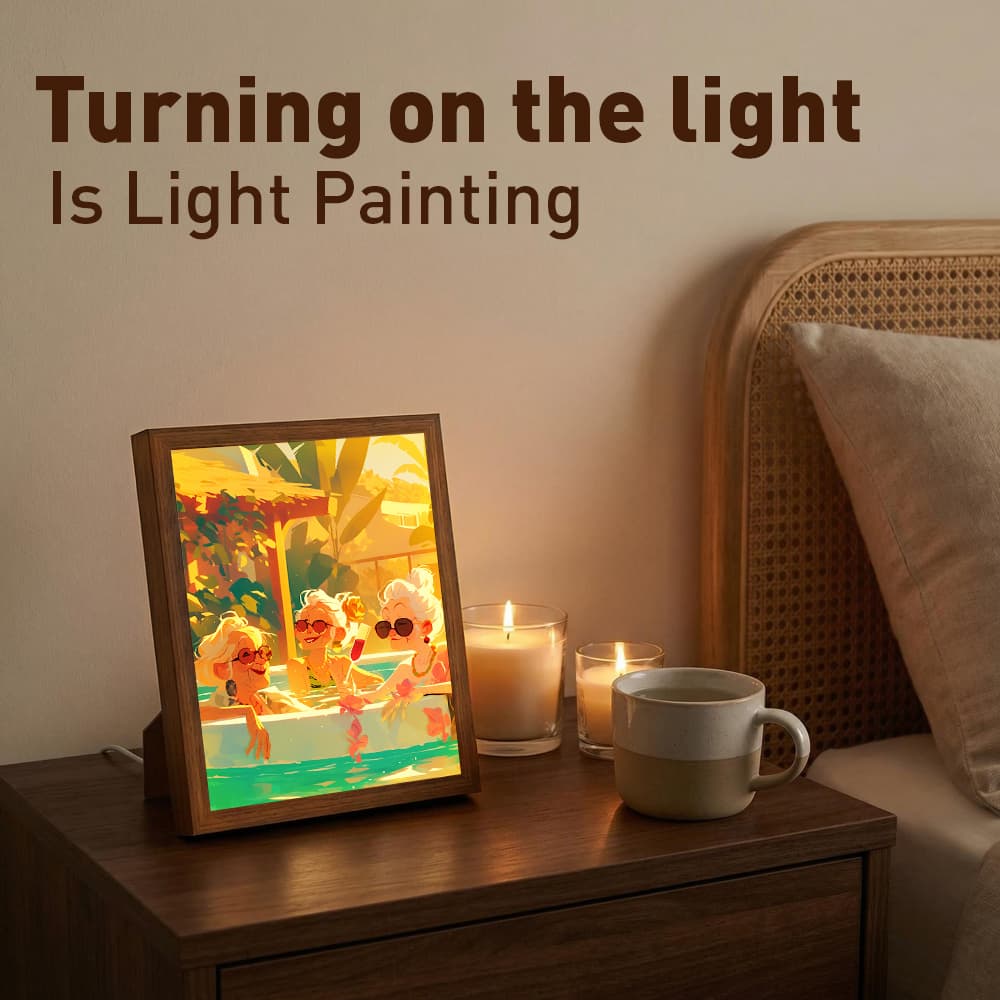 Fun Grandma Pool Party LED Light Up Frame, Retro Best Friends Light Art, Dimmable Night Light Decor 6