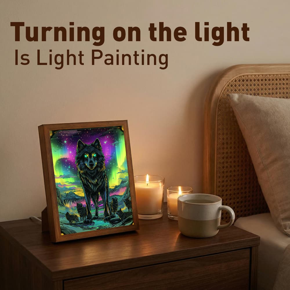 Aurora Wolf Pack LED Light Up Frame, Neon Northern Lights Wolf Light Art, Dimmable Night Light Decor 6