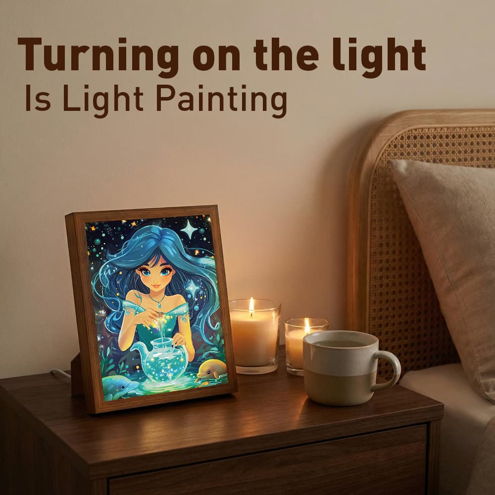 Aquarius Mermaid LED Light Up Frame, Starry Ocean Girl Light Art, Dimmable Night Light Decor 6