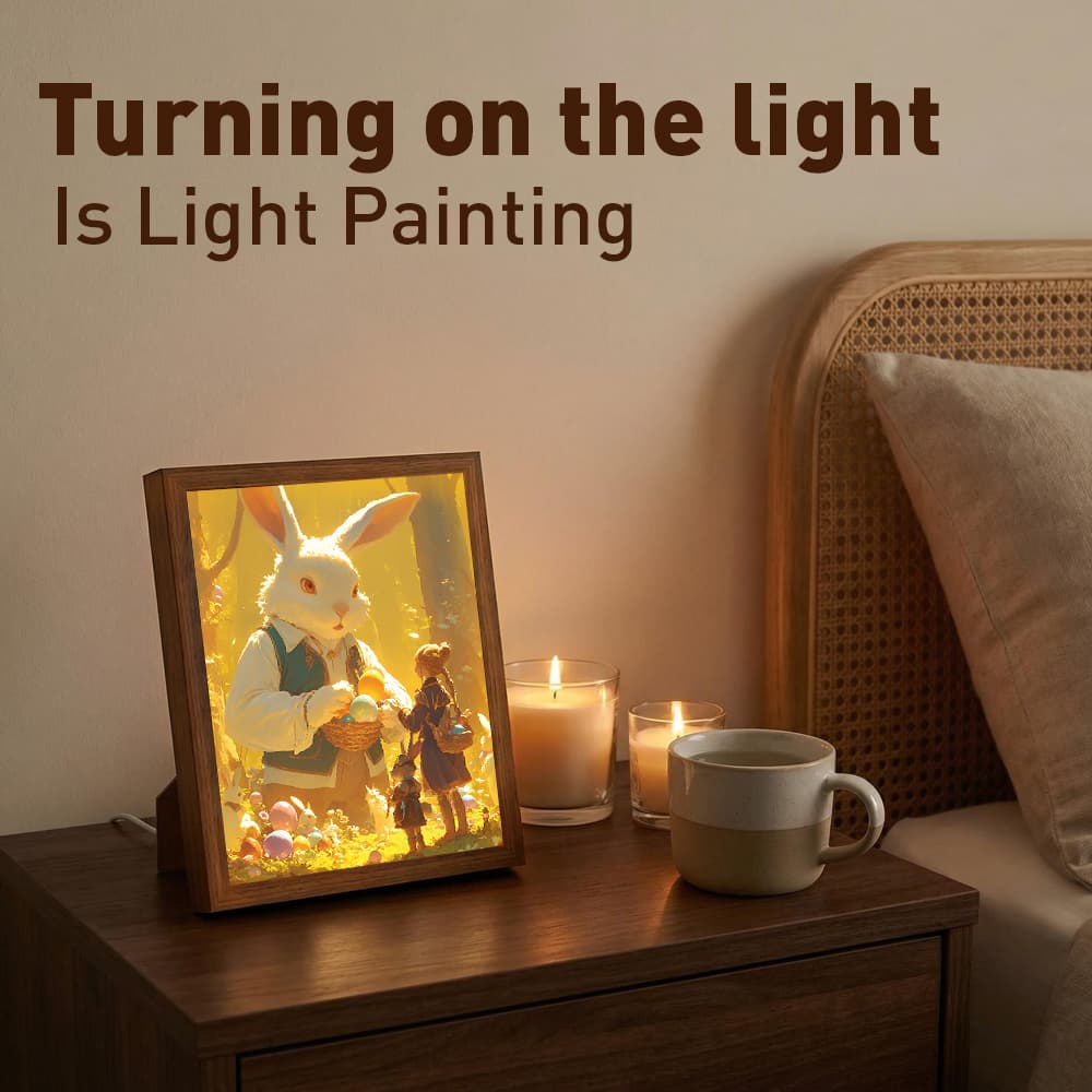 Easter Bunny Giant Rabbit LED Light Up Frame, Whimsical Egg Hunt Light Art, Dimmable Night Light Decor 6